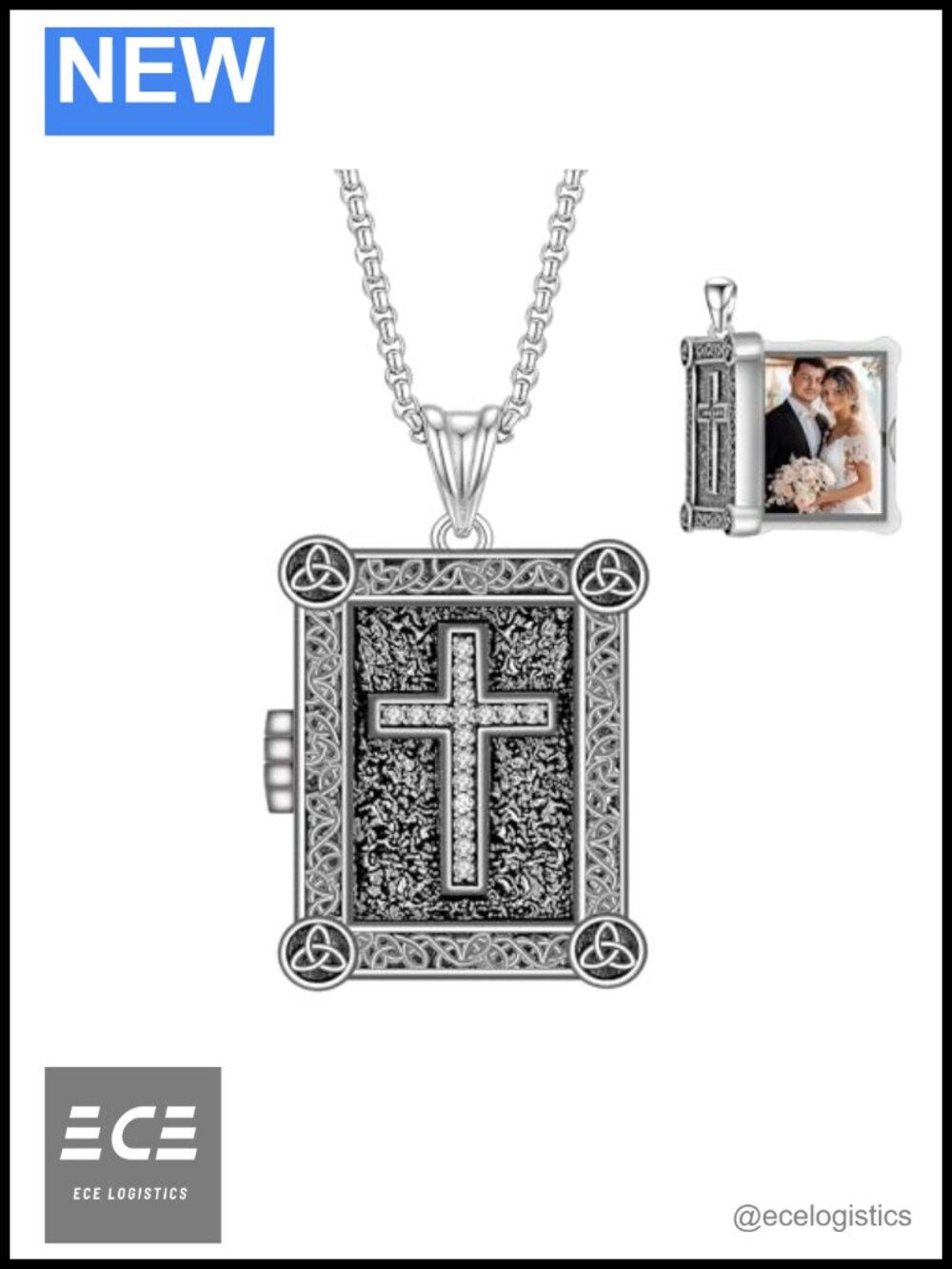 925 Sterling Silver Square Locket Necklace Hidden Compartment Pendant